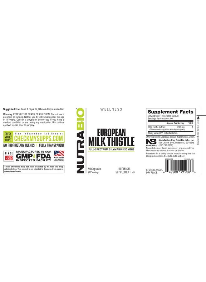 NutraBio European Milk Thistle Supplement, 241mg - Supports Antioxidant Benefits and Wellness, 90 Capsules - Image 3