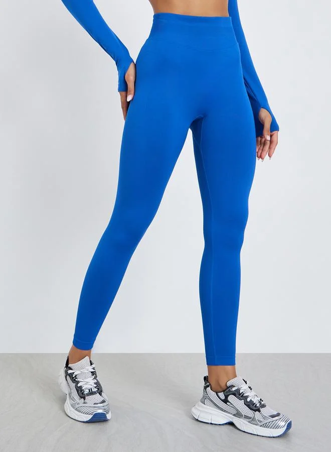 Styli Active  Women Blue Stitch Thumbhole Top and Leggings Set for Women | Best Price UAE