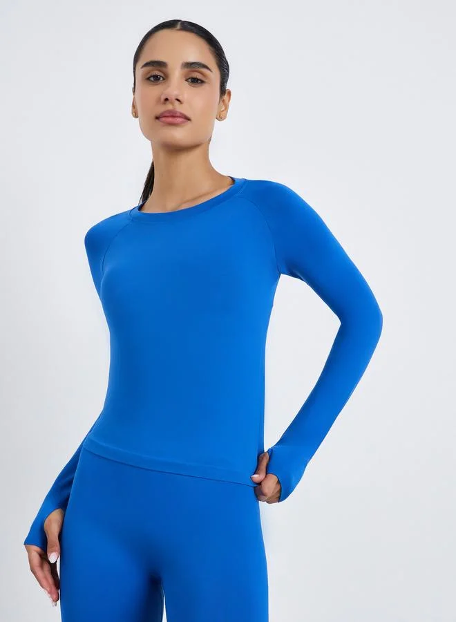 Styli Active  Women Blue Stitch Thumbhole Top and Leggings Set for Women | Best Price UAE