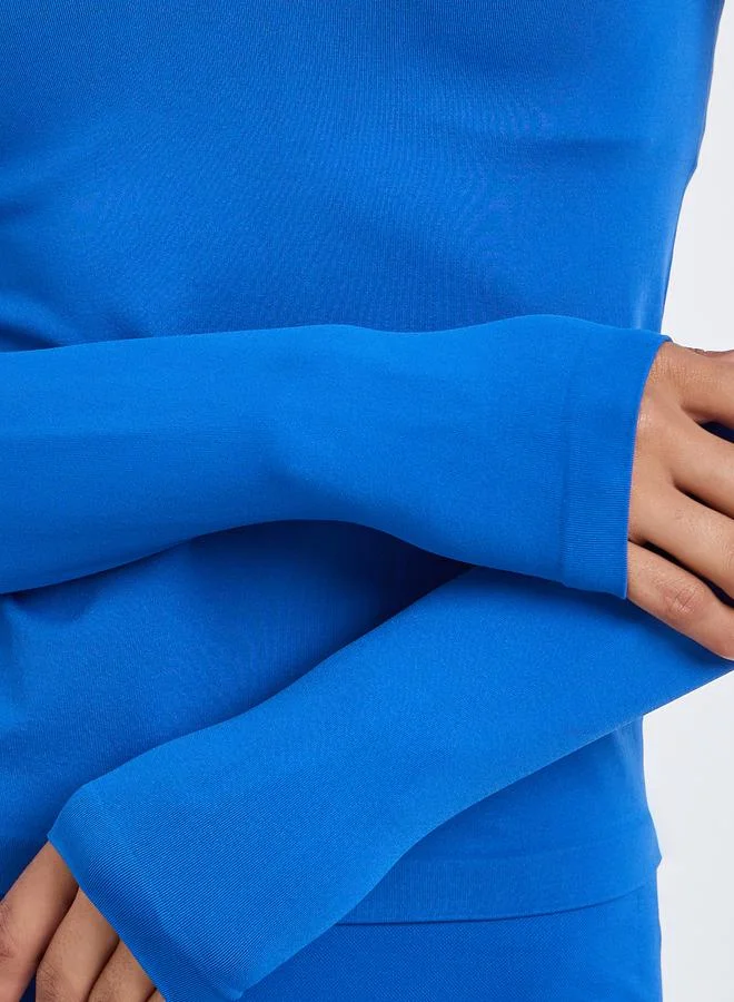 Styli Active  Women Blue Stitch Thumbhole Top and Leggings Set for Women | Best Price UAE