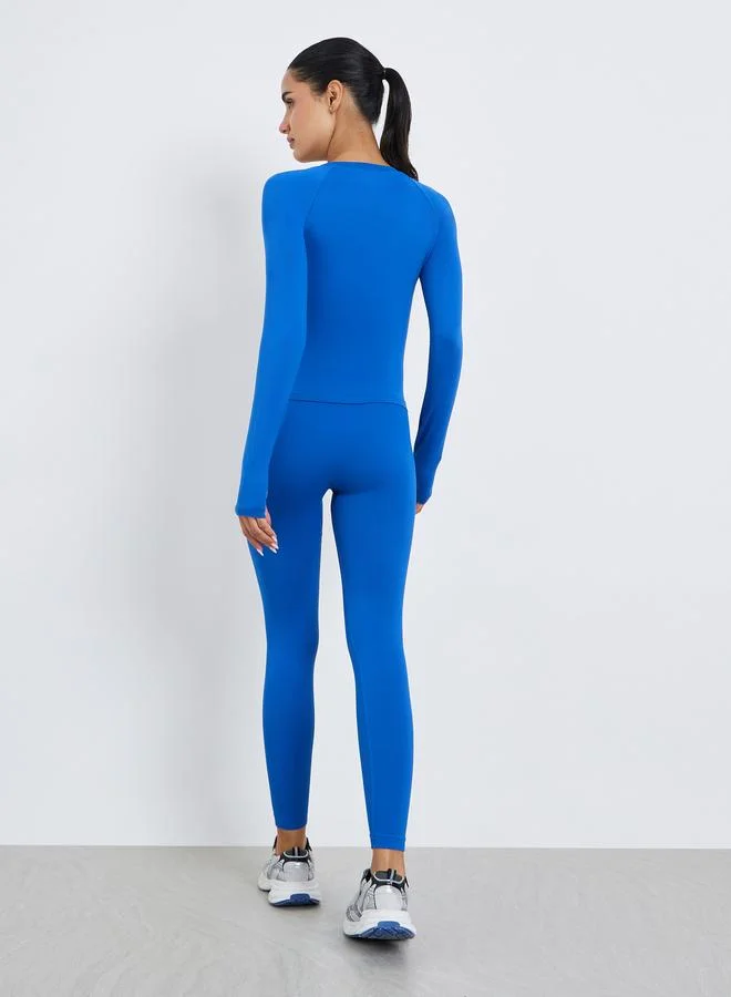 Styli Active  Women Blue Stitch Thumbhole Top and Leggings Set for Women | Best Price UAE