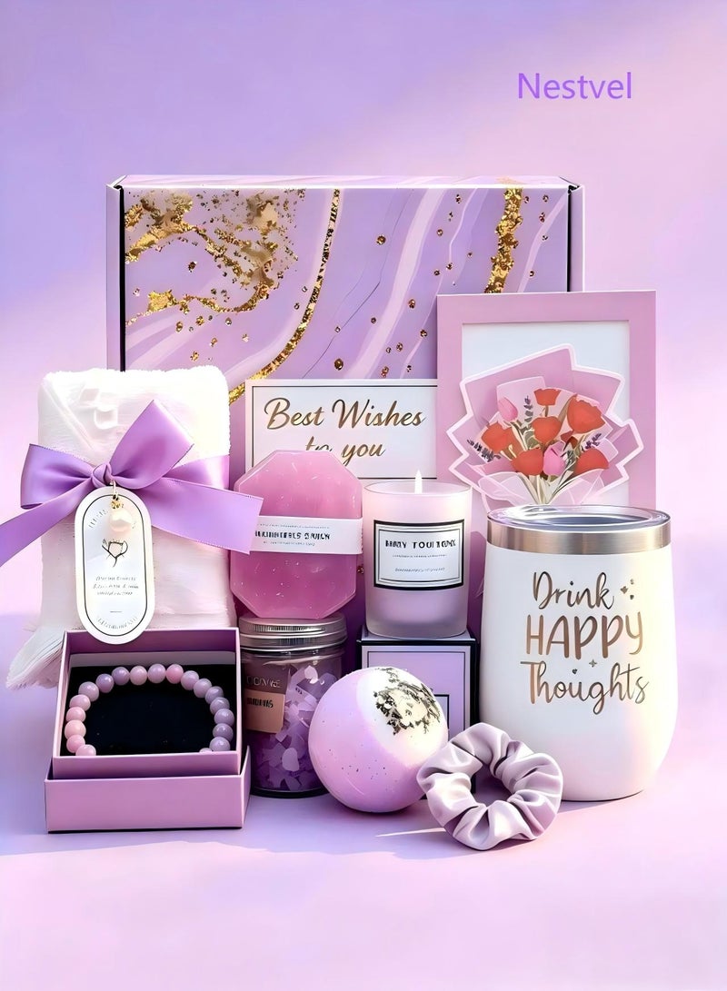 Nestvel Luxury Lavender Self-Care Gift Set | Perfect for Birthdays, Anniversaries & Special Occasions,All-In-One  Gift Basketfor Her | Relaxing Self-Care Kit for Mom, Best Friend, Wife, Colleague & More - Image 1