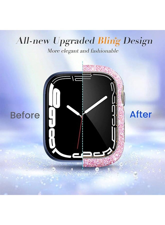 Bling Case for Apple Watch Series 9/8/7 41mm Glitter Rhinestone Diamonds Protective Case with Tempered Glass Screen Protector Cover for iWatch Series 9/Series 8/Series 7 41mm Women Pink/Gold  - Image 5