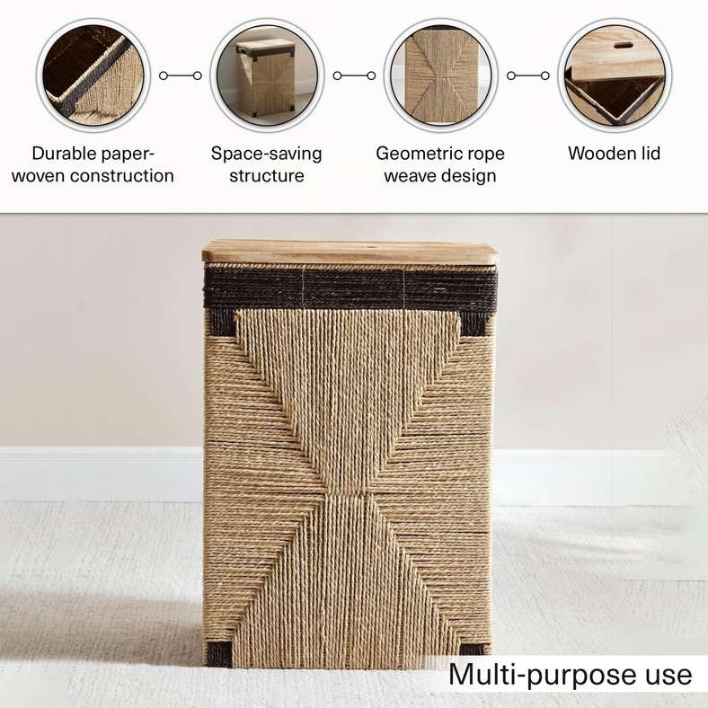 Pan Home Ingrid Laundry Hamper Natural with Wooden Lid - Image 4