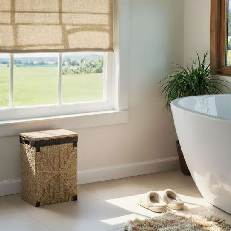 Pan Home Ingrid Laundry Hamper Natural with Wooden Lid - Image 1