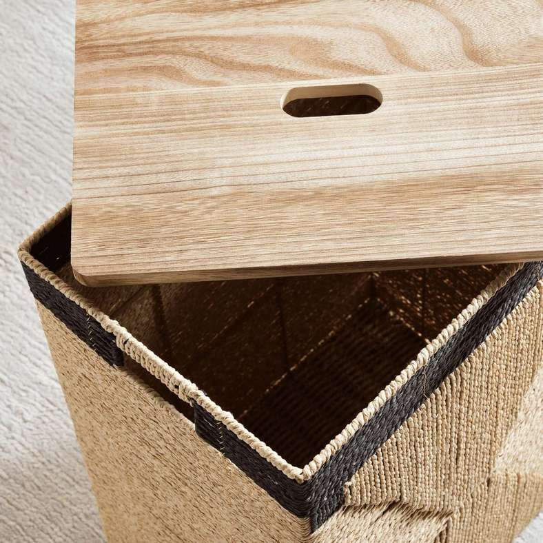 Pan Home Ingrid Laundry Hamper Natural with Wooden Lid - Image 2