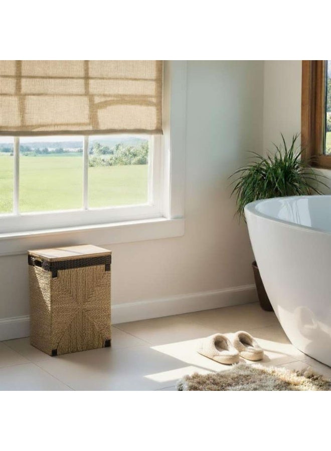 Pan Home سلة غسيل إنغريد طبيعية مع غطاء خشبي - Image 1