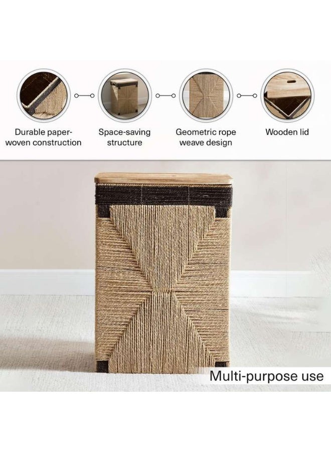 Pan Home سلة غسيل إنغريد طبيعية مع غطاء خشبي - Image 4
