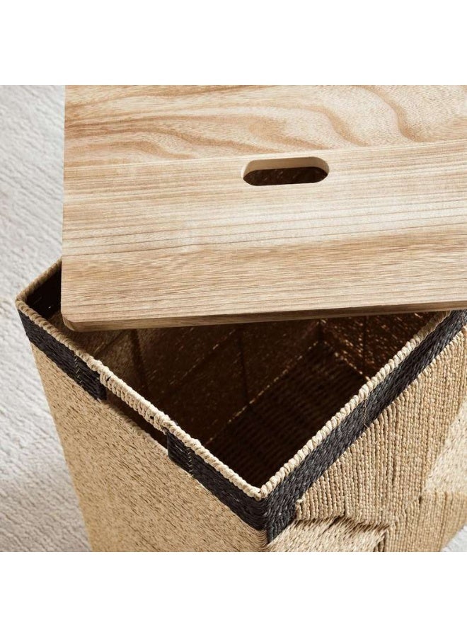 Pan Home سلة غسيل إنغريد طبيعية مع غطاء خشبي - Image 2
