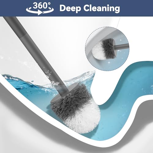 EZKEY Toilet Bowl Brush and Holder, 3 Pack Compact Toilet Brush Set with Nylon Bristles Toilet Brush Hidden Scrubber Brushes for Bathroom Cleaning-Grey - Image 3