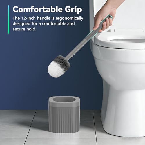 EZKEY Toilet Bowl Brush and Holder, 3 Pack Compact Toilet Brush Set with Nylon Bristles Toilet Brush Hidden Scrubber Brushes for Bathroom Cleaning-Grey - Image 4