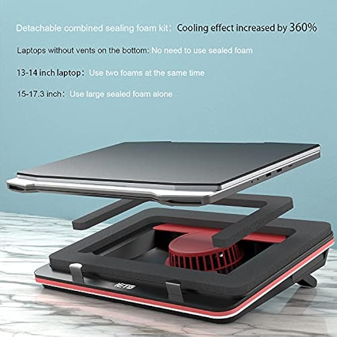 rayihni GT500 POWERFUL TURBO-FAN (4200 RPM) LAPTOP COOLING PAD WITH INFINITELY VARIABLE SPEED,SEAL FOAM FOR RAPID COOLING GAMING LAPTOP,DUST FILTER FOR PROTECT LAPTOP,13-17.3INCH LAPTOP COOLER [ UK PLUG] - Image 3