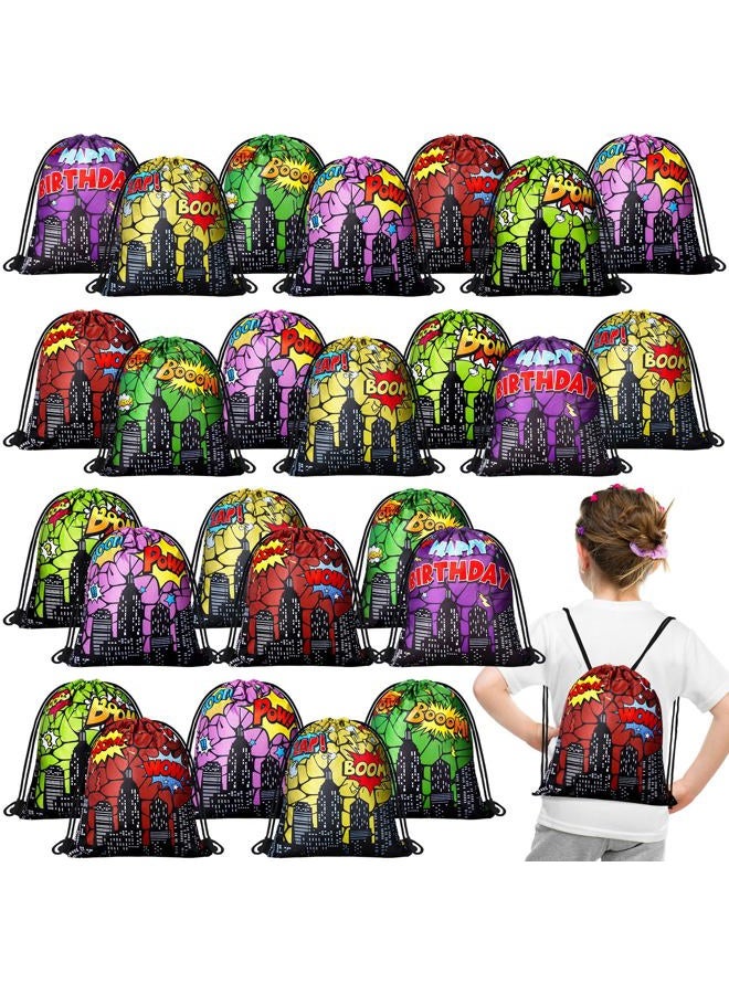 Lothee 30 Pcs Hero Party Favor Bags Hero Birthday Party Decorations Gift Treat Goodie Candy Backpack Drawstring Bag (Heroic Style) - Image 1