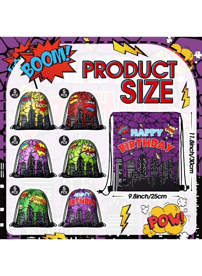 Lothee 30 Pcs Hero Party Favor Bags Hero Birthday Party Decorations Gift Treat Goodie Candy Backpack Drawstring Bag (Heroic Style) - Image 3