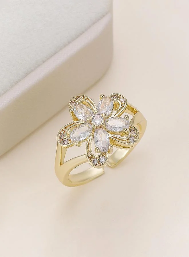 Gold Tone Embellished Flower Ring