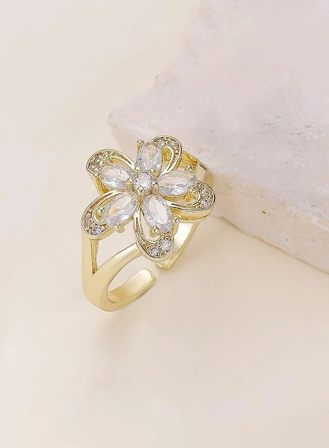 Take Two  Gold Tone Embellished Flower Ring for Women | Best Price UAE