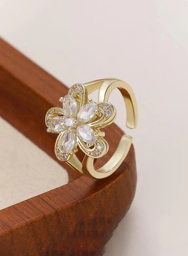 Take Two  Gold Tone Embellished Flower Ring for Women | Best Price UAE