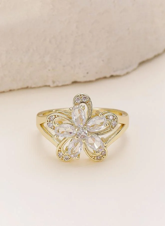 Take Two  Gold Tone Embellished Flower Ring for Women | Best Price UAE