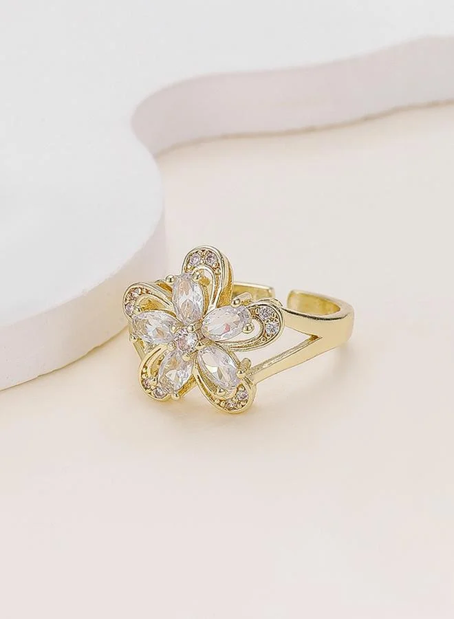 Take Two  Gold Tone Embellished Flower Ring for Women | Best Price UAE
