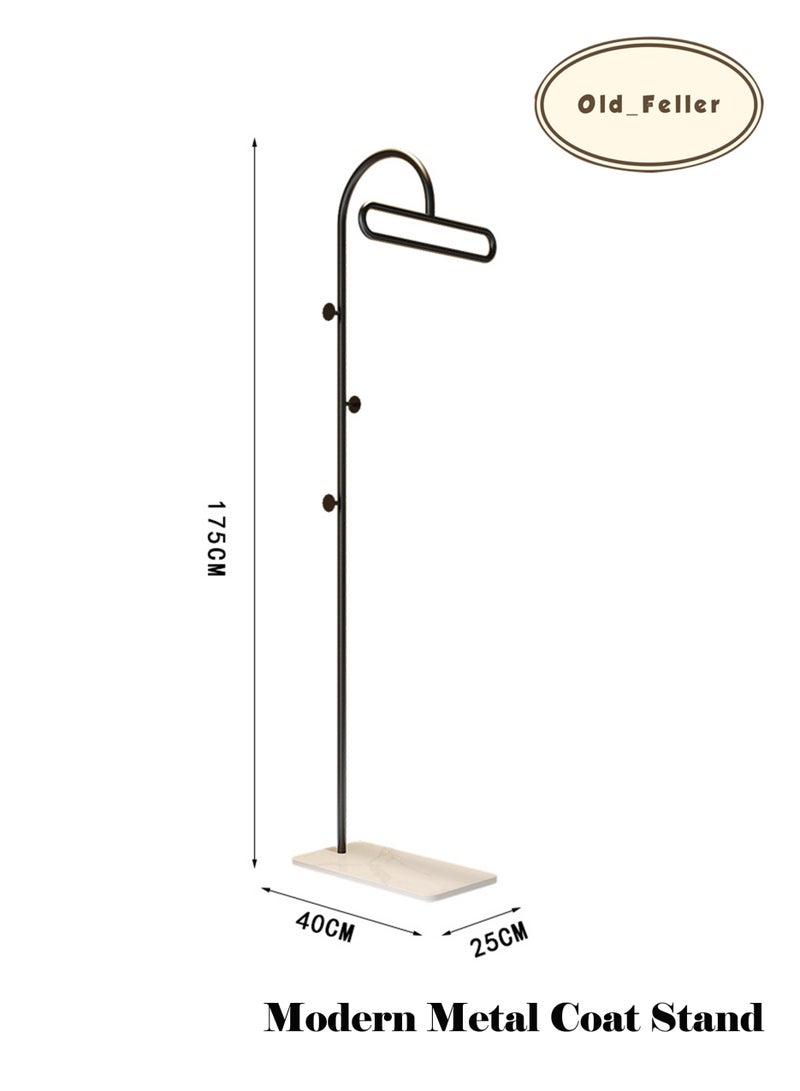 Old_Feller Freestanding Metal Coat Rack with Natural Marble Base - Standing Coat Hanger with 3 Hooks for Entryway, Bedroom, Hallway Black - Image 2