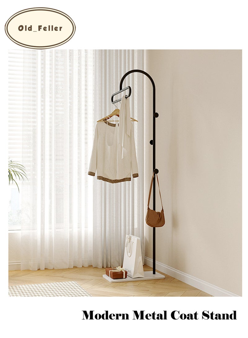 Old_Feller Freestanding Metal Coat Rack with Natural Marble Base - Standing Coat Hanger with 3 Hooks for Entryway, Bedroom, Hallway Black - Image 1