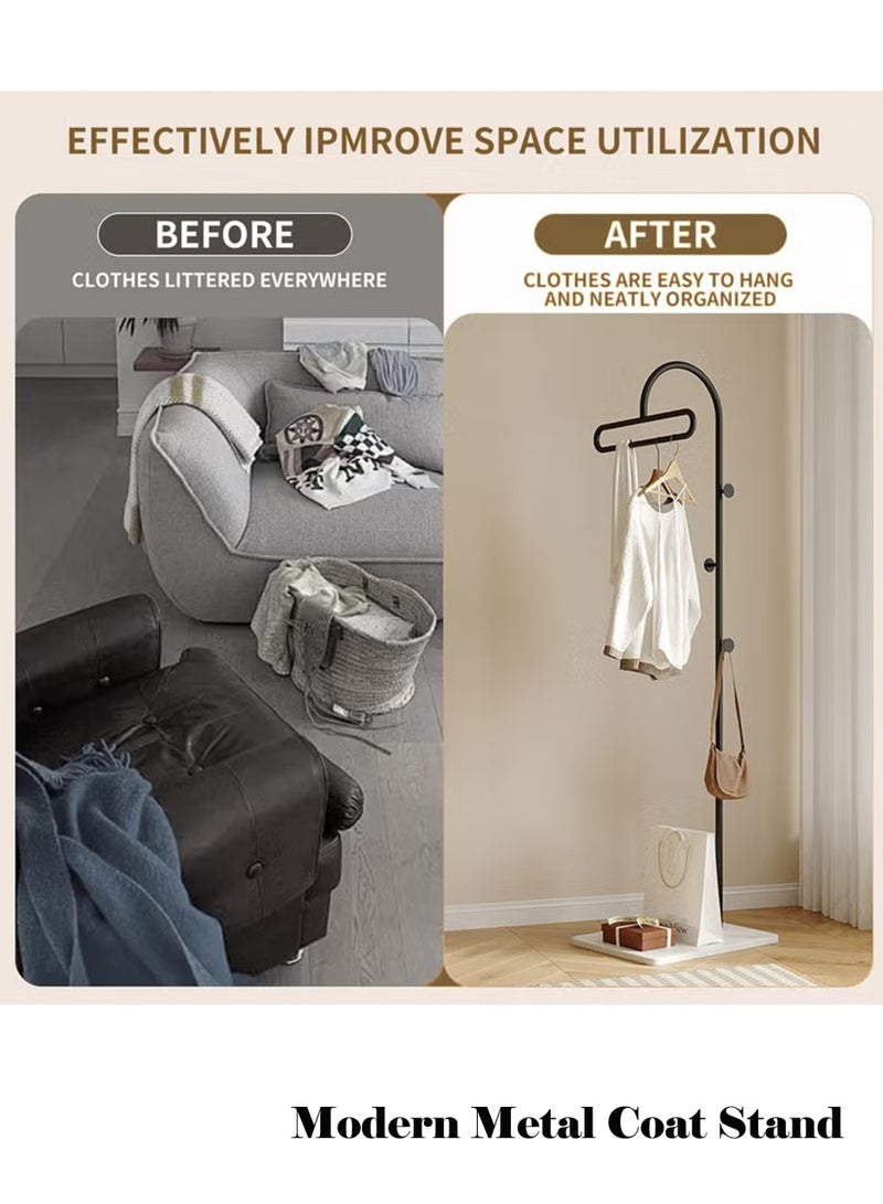 Old_Feller Freestanding Metal Coat Rack with Natural Marble Base - Standing Coat Hanger with 3 Hooks for Entryway, Bedroom, Hallway Black - Image 4