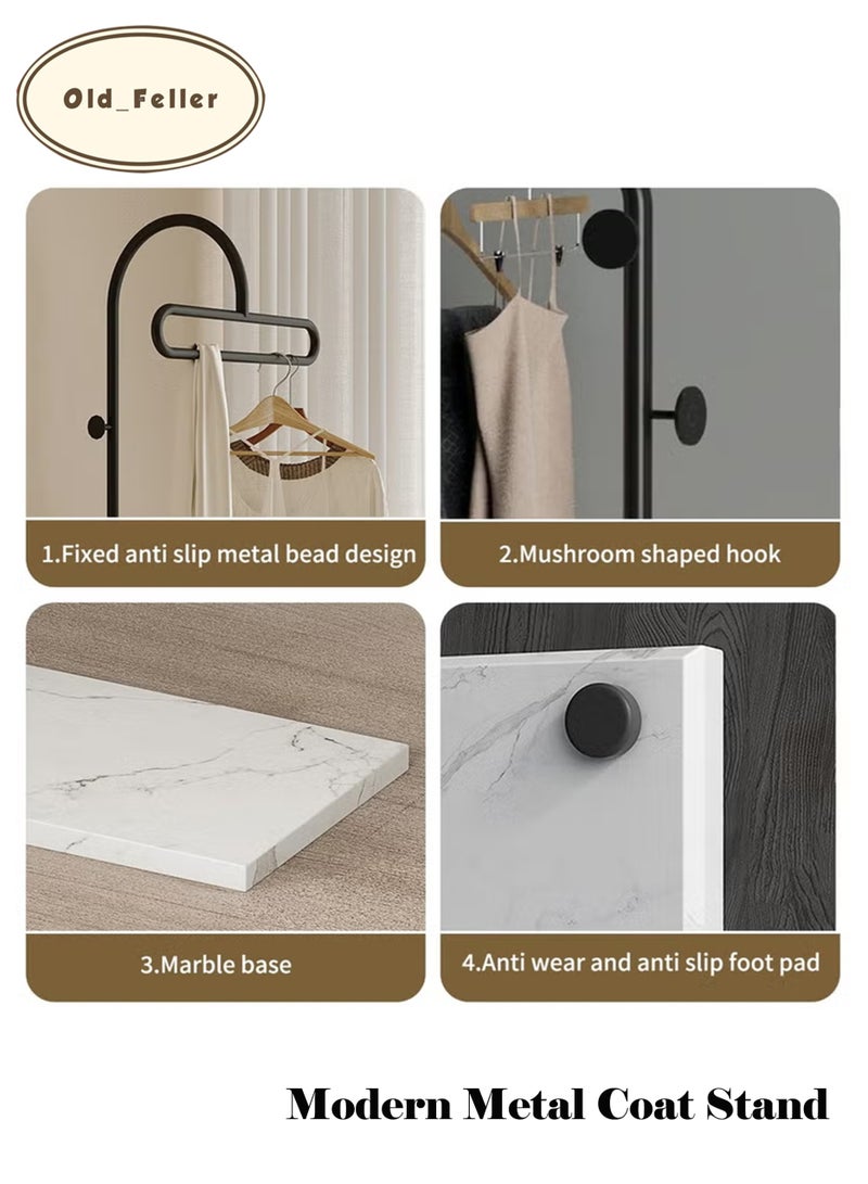Old_Feller Freestanding Metal Coat Rack with Natural Marble Base - Standing Coat Hanger with 3 Hooks for Entryway, Bedroom, Hallway Black - Image 5
