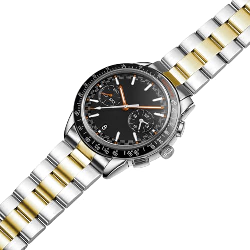 Juntan 22mm Watch Band Stainless Steel, Curved Solid End Tapered Metal Watch Strap Bracelet for Men Women Deployment Double FlipLock Buckle Silver Gold - Image 5