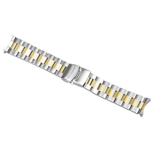 Juntan 22mm Watch Band Stainless Steel, Curved Solid End Tapered Metal Watch Strap Bracelet for Men Women Deployment Double FlipLock Buckle Silver Gold - Image 4
