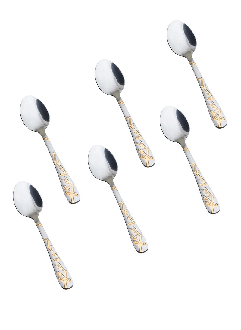 Hic 6-Piece Stainless Steel Tea Spoon Set Silver With Gold  - Image 1