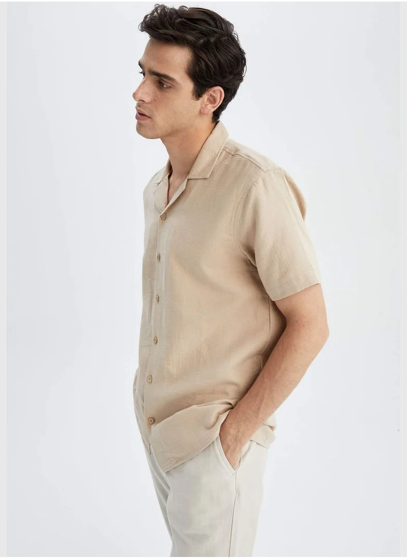 DeFacto Man Regular Fit Apache Neck Woven Top Short Sleeve Shirt