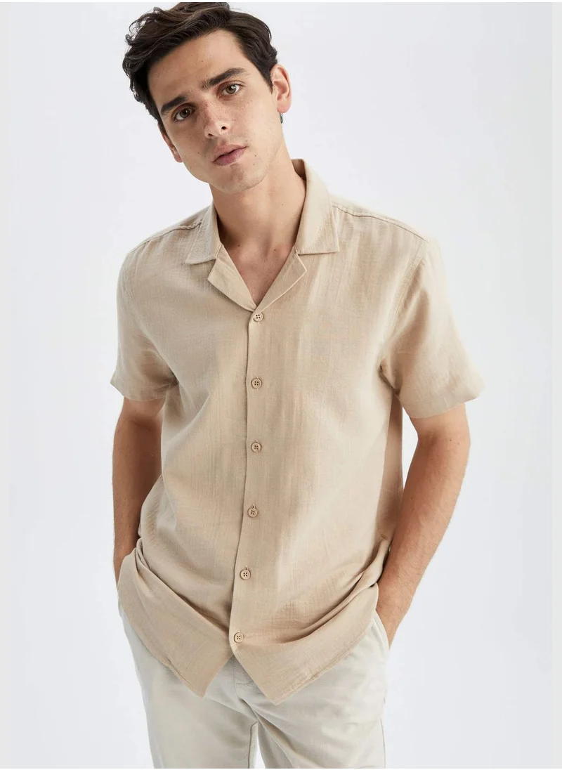 DeFacto Man Regular Fit Apache Neck Woven Top Short Sleeve Shirt