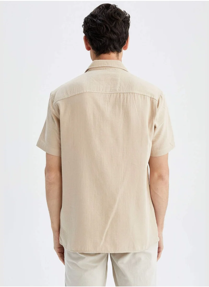 DeFacto Man Regular Fit Apache Neck Woven Top Short Sleeve Shirt