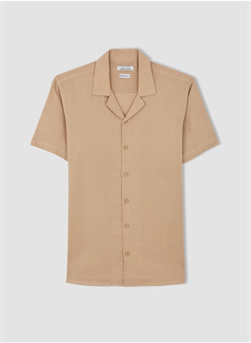 DeFacto Man Regular Fit Apache Neck Woven Top Short Sleeve Shirt