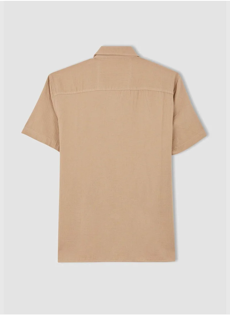 DeFacto Man Regular Fit Apache Neck Woven Top Short Sleeve Shirt