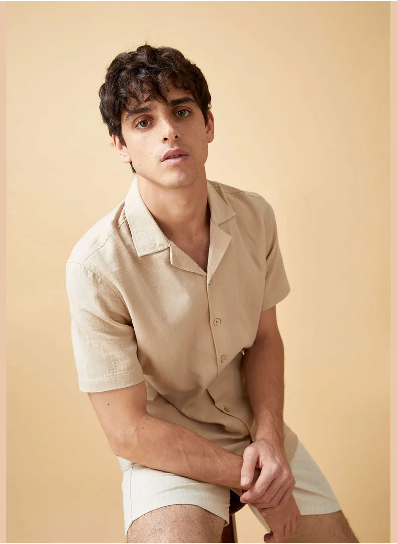 DeFacto Man Regular Fit Apache Neck Woven Top Short Sleeve Shirt