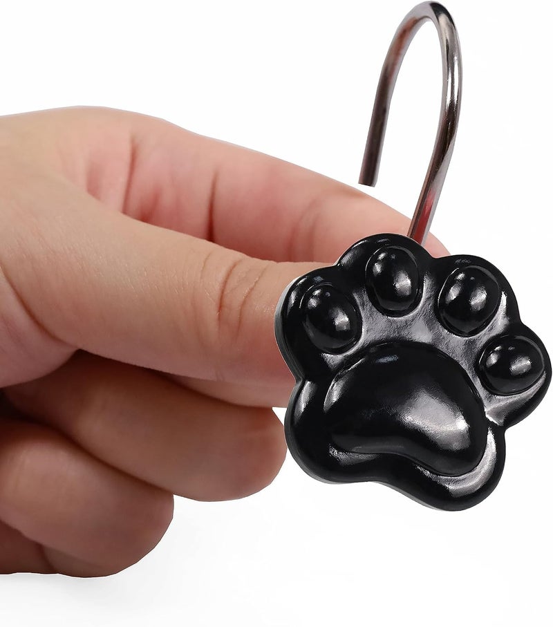 Black Decorative Shower Curtain Hooks: Cute Lovely Funny Cat Dog Bear Animal Paw Print Shower Curtain Rings Hooks & Hangers for Kids Children Bathroom Décor - Set of 12 - Image 5