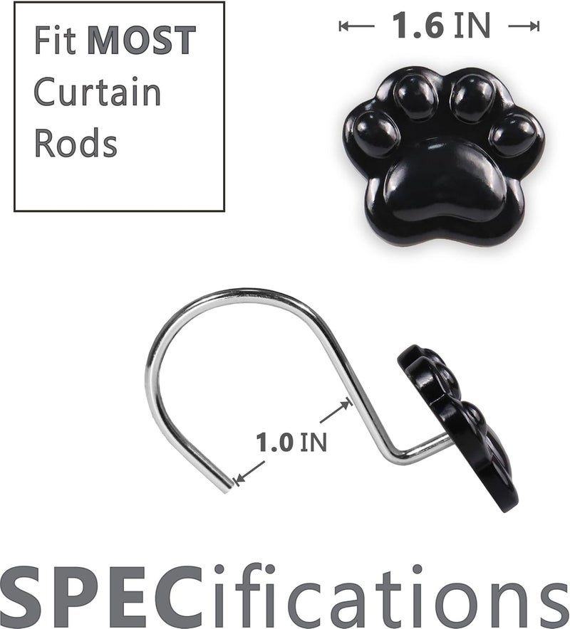 Black Decorative Shower Curtain Hooks: Cute Lovely Funny Cat Dog Bear Animal Paw Print Shower Curtain Rings Hooks & Hangers for Kids Children Bathroom Décor - Set of 12 - Image 4
