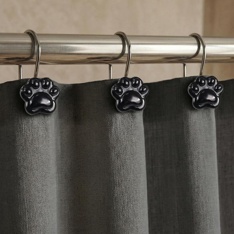 Black Decorative Shower Curtain Hooks: Cute Lovely Funny Cat Dog Bear Animal Paw Print Shower Curtain Rings Hooks & Hangers for Kids Children Bathroom Décor - Set of 12 - Image 2