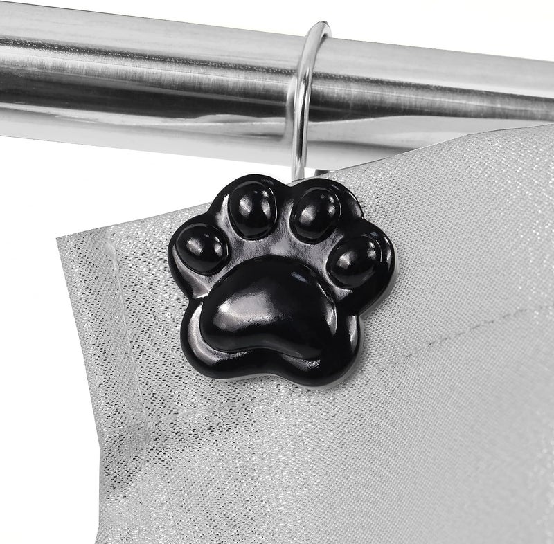 Black Decorative Shower Curtain Hooks: Cute Lovely Funny Cat Dog Bear Animal Paw Print Shower Curtain Rings Hooks & Hangers for Kids Children Bathroom Décor - Set of 12 - Image 3