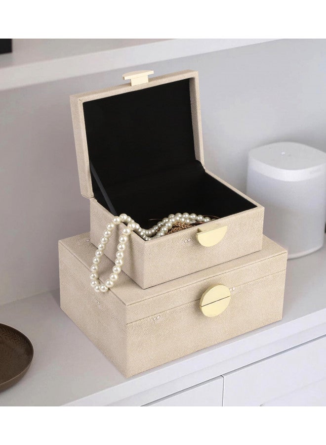 HofferRuffer Faux Leather Jewelry Boxes, Decorative Boxes Storage Accessory Organizer with Gold Hardware Decor, Classic Vegan Leather Set of 2 Pieces (Light Grey) - Image 3