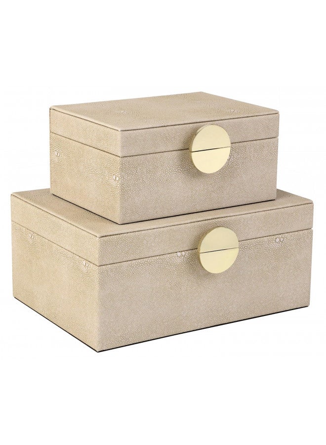 HofferRuffer Faux Leather Jewelry Boxes, Decorative Boxes Storage Accessory Organizer with Gold Hardware Decor, Classic Vegan Leather Set of 2 Pieces (Light Grey) - Image 1