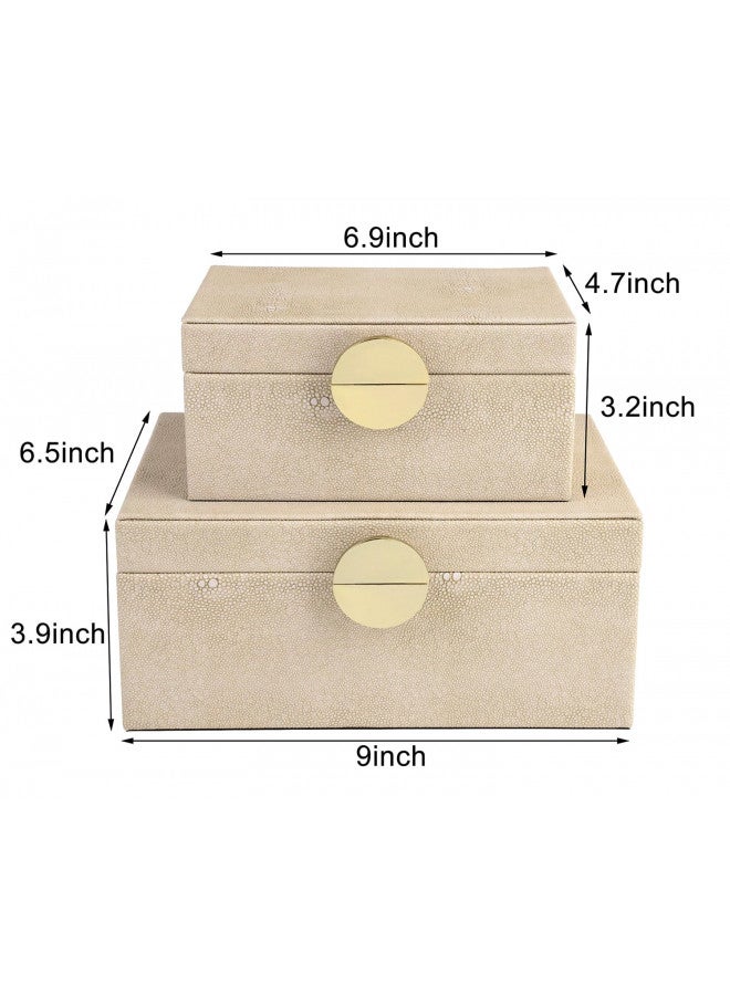 HofferRuffer Faux Leather Jewelry Boxes, Decorative Boxes Storage Accessory Organizer with Gold Hardware Decor, Classic Vegan Leather Set of 2 Pieces (Light Grey) - Image 2