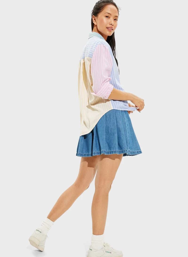 American Eagle Striped Colorblock Shirt