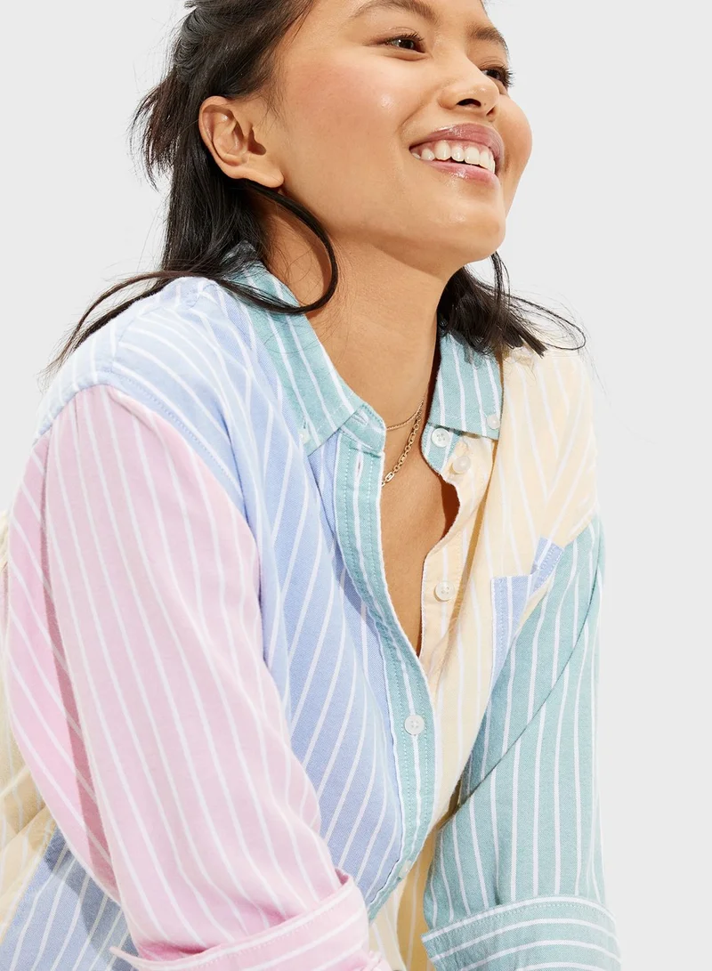 American Eagle Striped Colorblock Shirt
