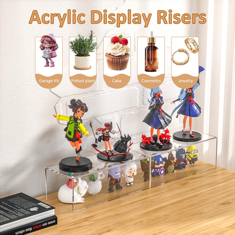 Sezanrpt Acrylic Shelf Riser 12x5.1x4 pack of 2, Clear Acrylic Stand for Funko Pop, Collectibles, Brand Store, Home Storage Organizer, 12x5.1x4 Inch - Image 3