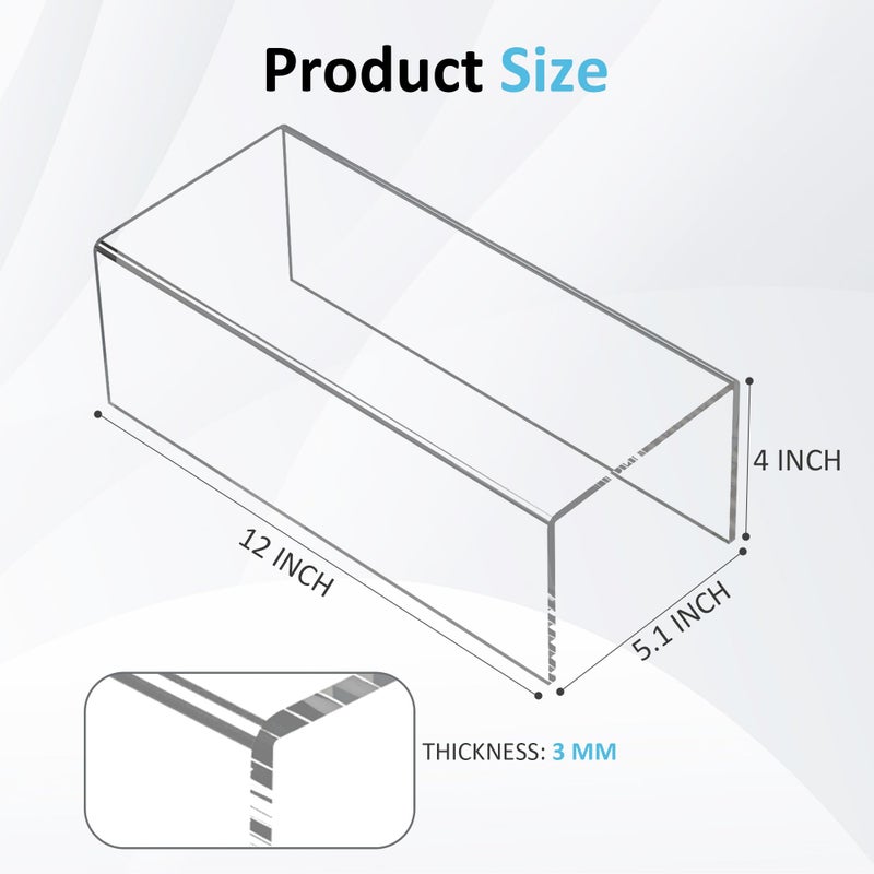 Sezanrpt Acrylic Shelf Riser 12x5.1x4 pack of 2, Clear Acrylic Stand for Funko Pop, Collectibles, Brand Store, Home Storage Organizer, 12x5.1x4 Inch - Image 2