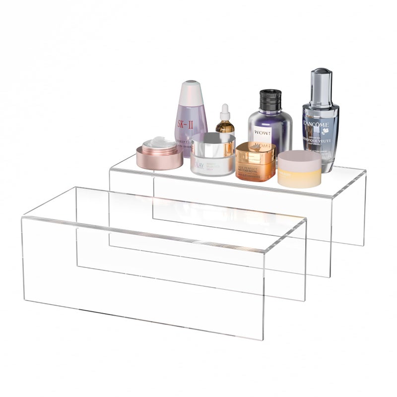 Sezanrpt Acrylic Shelf Riser 12x5.1x4 pack of 2, Clear Acrylic Stand for Funko Pop, Collectibles, Brand Store, Home Storage Organizer, 12x5.1x4 Inch - Image 1