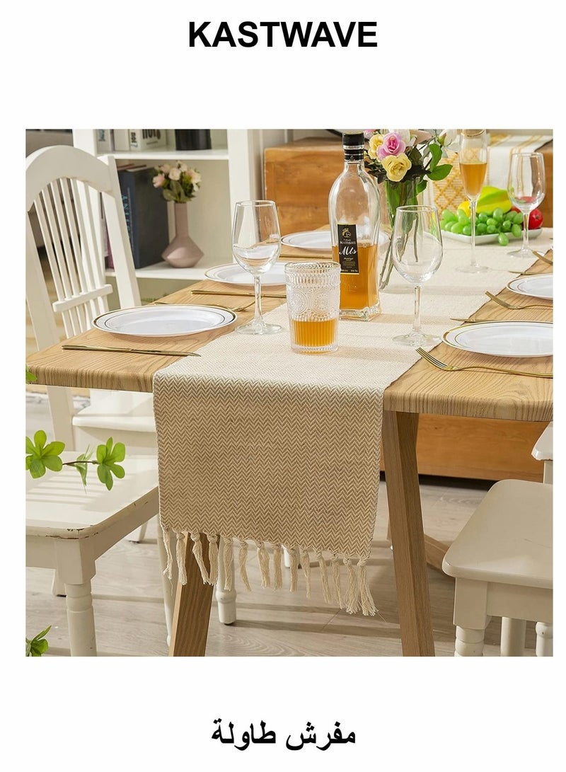 KASTWAVE Farmhouse Table Runner Rustic Linen Table Runner With Handmade Tassel 13  72 Inch Table Decor For Party And Dining Room Decorations - Image 1