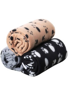 Y&D Pet Blankets Soft Dog Cat Fleece Extra Large Plush Throws New Touch Kittens Paws Pack of 3 Khaki Grey and Black 100cm x 70cm  - Image 1